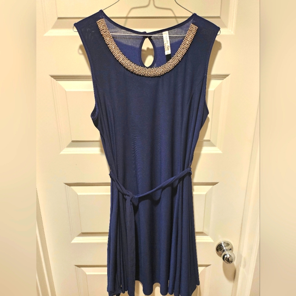 Women's Per Seption Petites Dress with Embellished Neckline and Sash, Size PXL